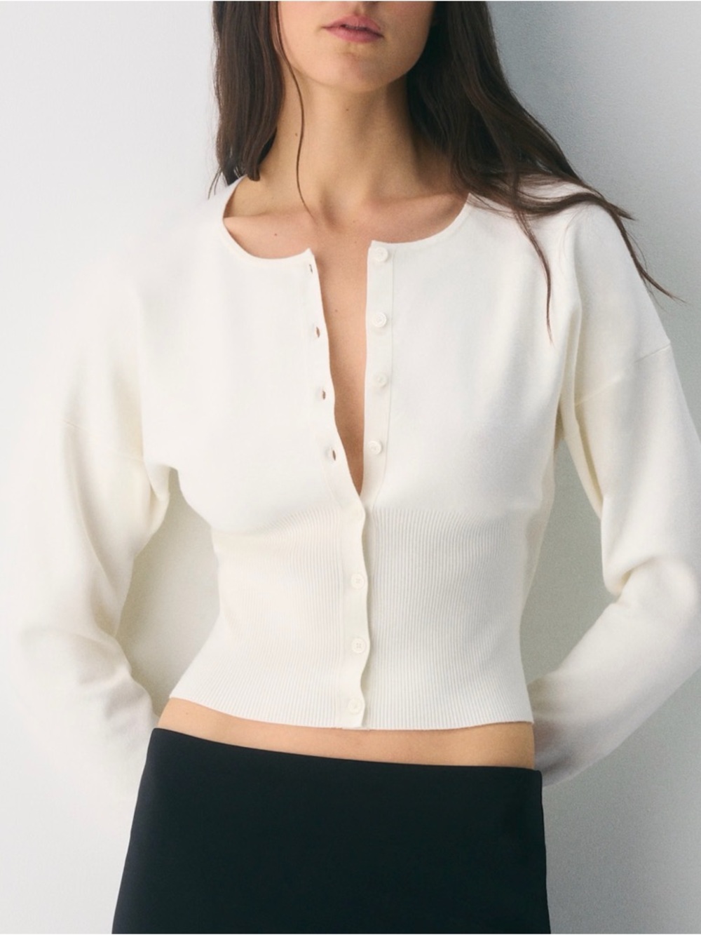 Aritzia Ivory Button-Front Cropped Cardigan (Golightly Cardigan - Wonder Yarn)